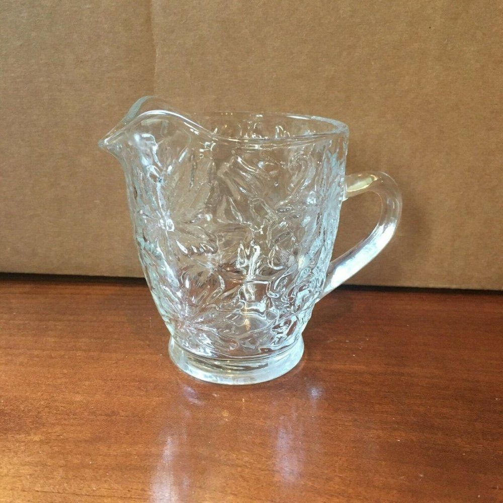 Vintage Small Glass Pitcher Floral Design
